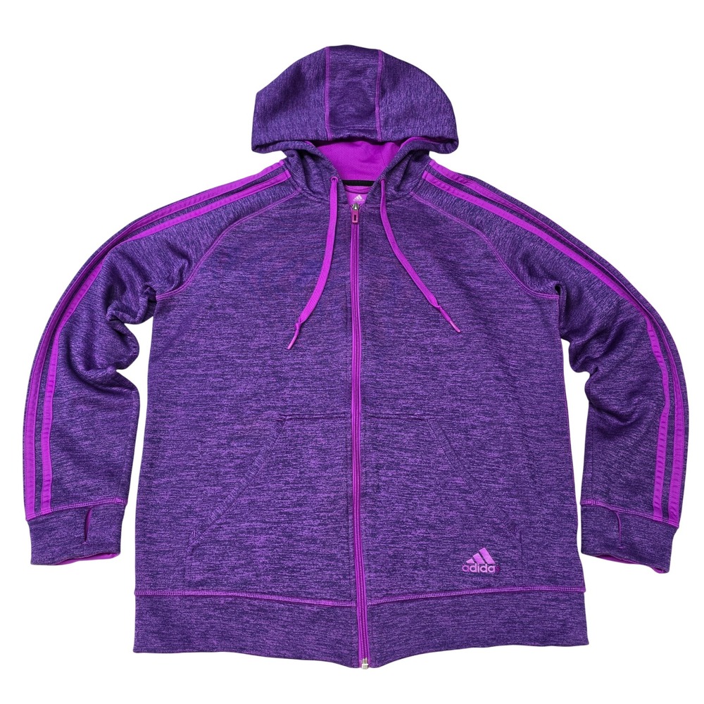 Adidas Womens Climawarm Full Zip Hoodie Purple Space Dye Heathered Size Medium